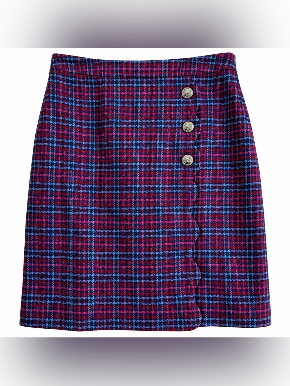 Talbots NWT Wool Blend Plaid Skirt Size 14 Crest Buttons Preppy Academia